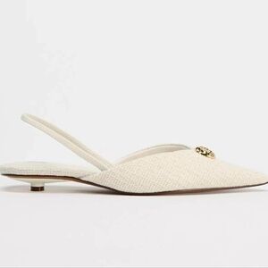 Zara Ivory Slingback Flats with Gold Detail